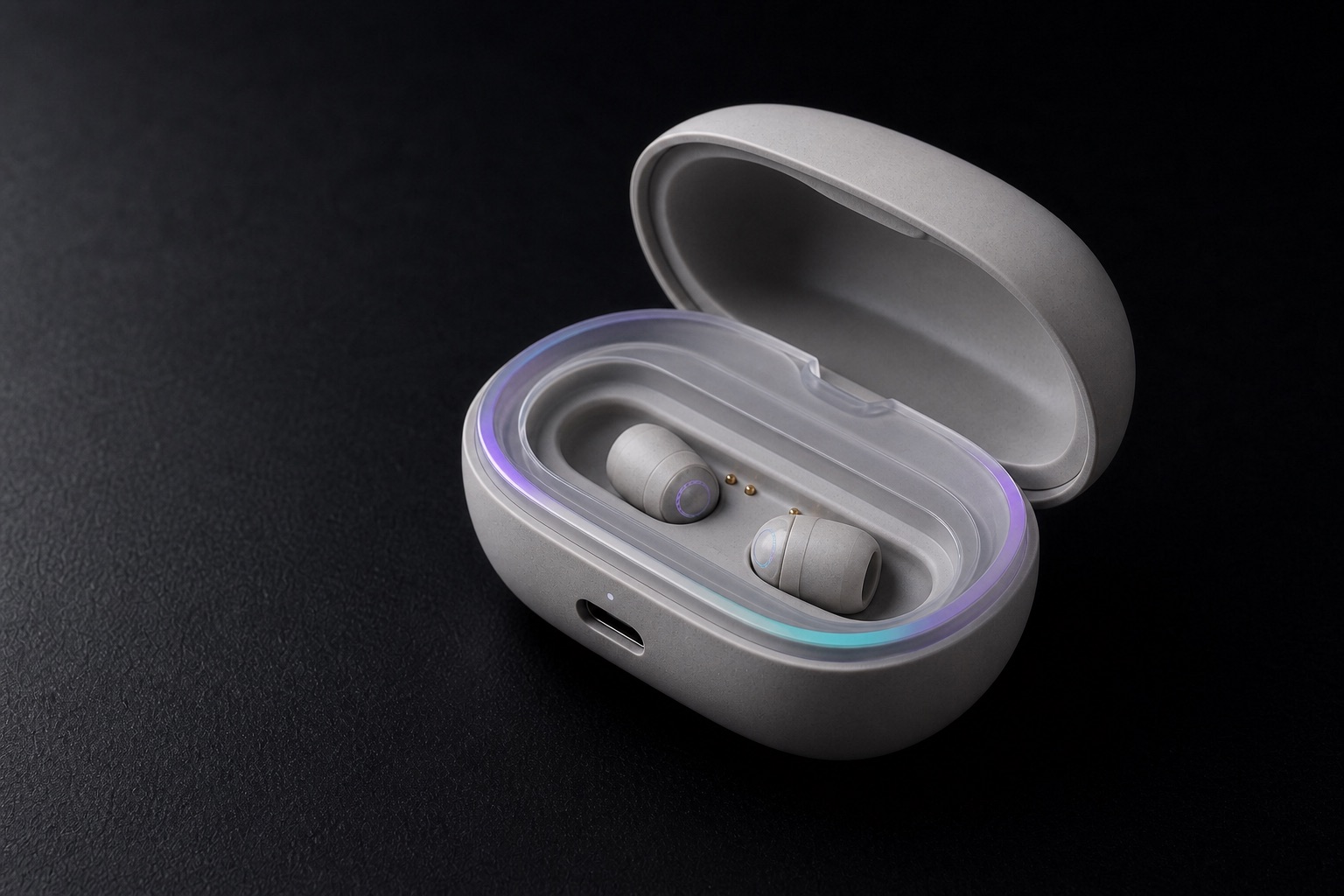 DreamBuds charging case open with two earbuds inside