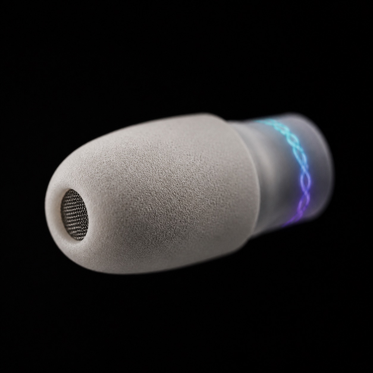 Macro view of the tapered DreamBuds foam sleeve and miniature acoustic core