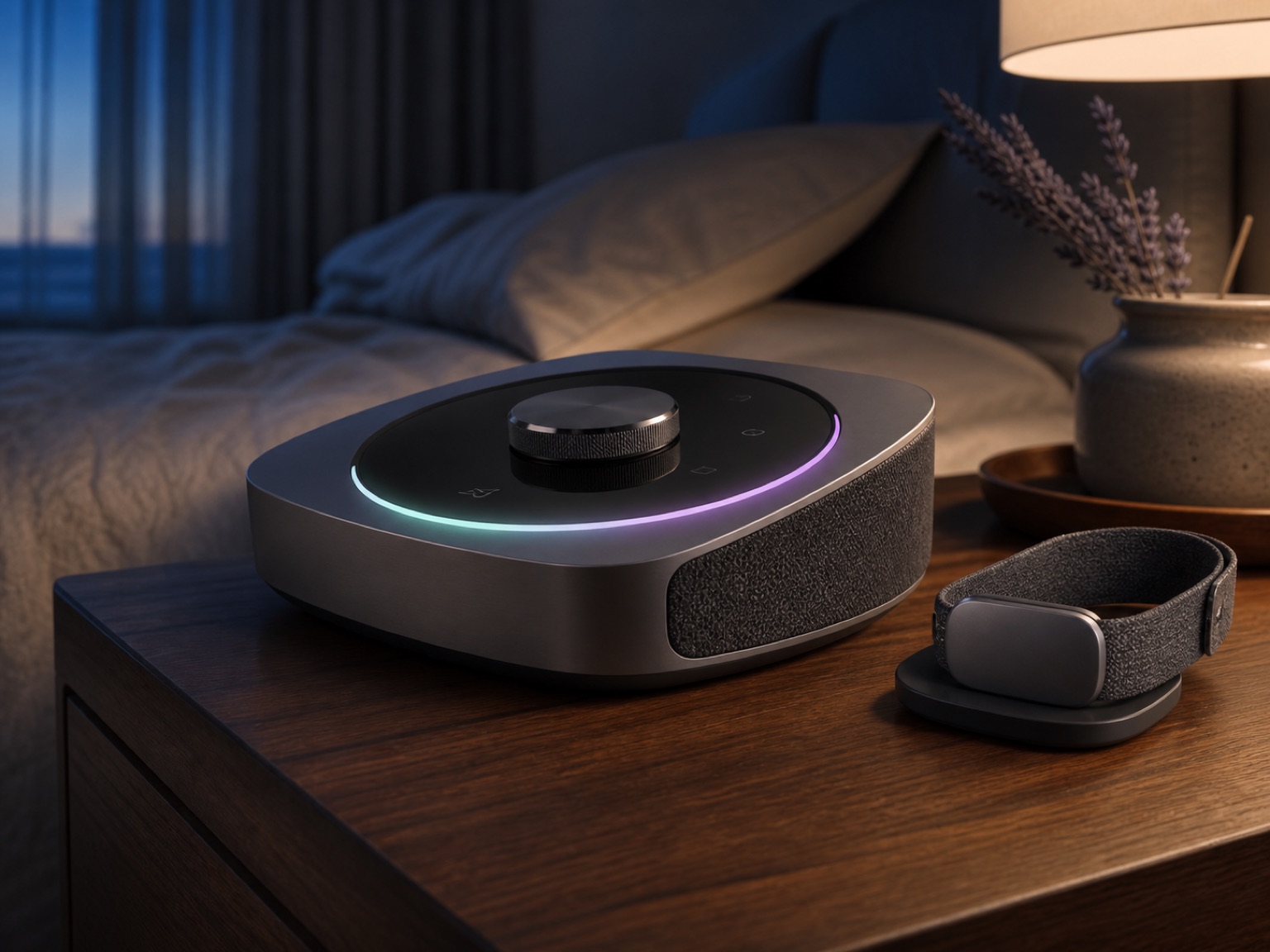DreamMaschine non-invasive bedside hub concept on a nightstand