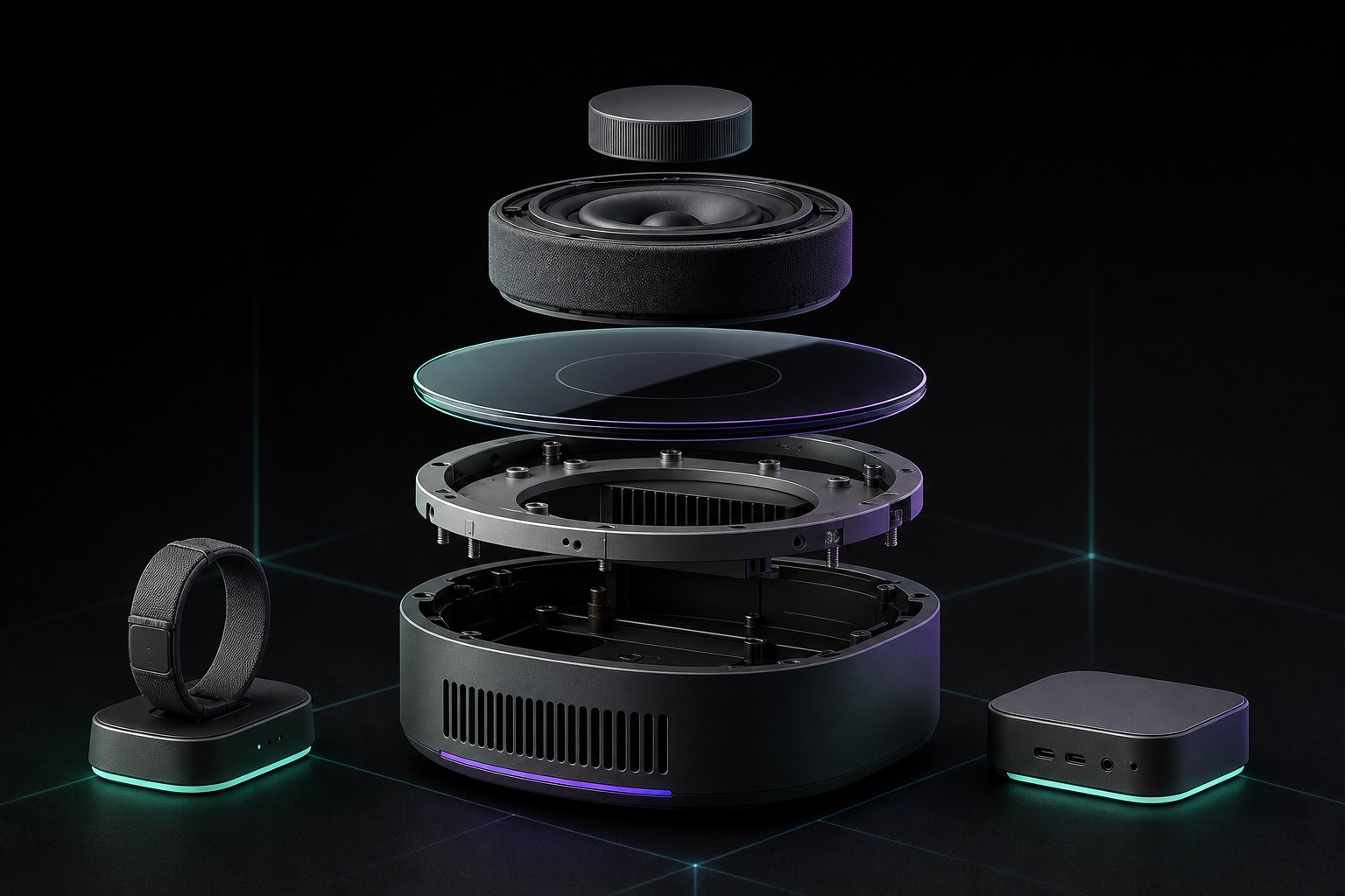 Exploded modular construction concept for DreamMaschine and its sensor dock